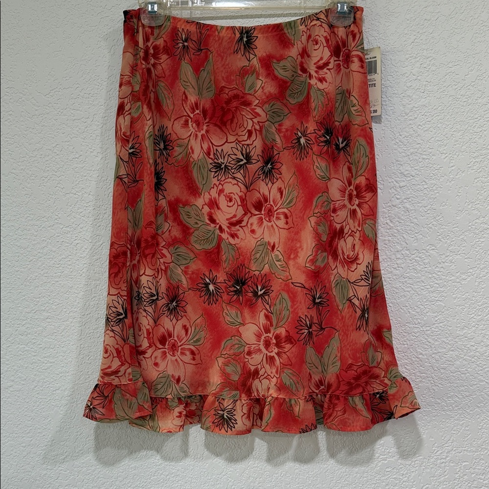 🌸 STYLE & CO PETITE FLORAL RUFFLE HEM SKIRT WOMENS P6 FLOWY SPRING 🌸